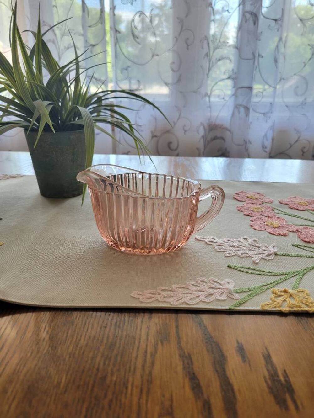Vintage Pink Depression Glass Creamer Anchor Hocking Queen Mary Ribbed Pitcher